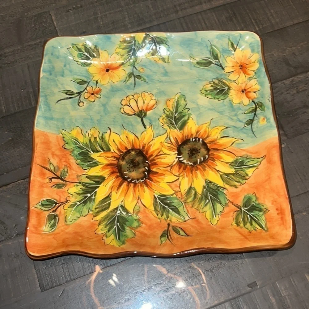 Maggiora Terra Bella Sunflower Square Plate Hand Painted Ceramic‎ Dish